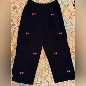 Kids Navy Corduroy Pants with Red Truck Embroidery